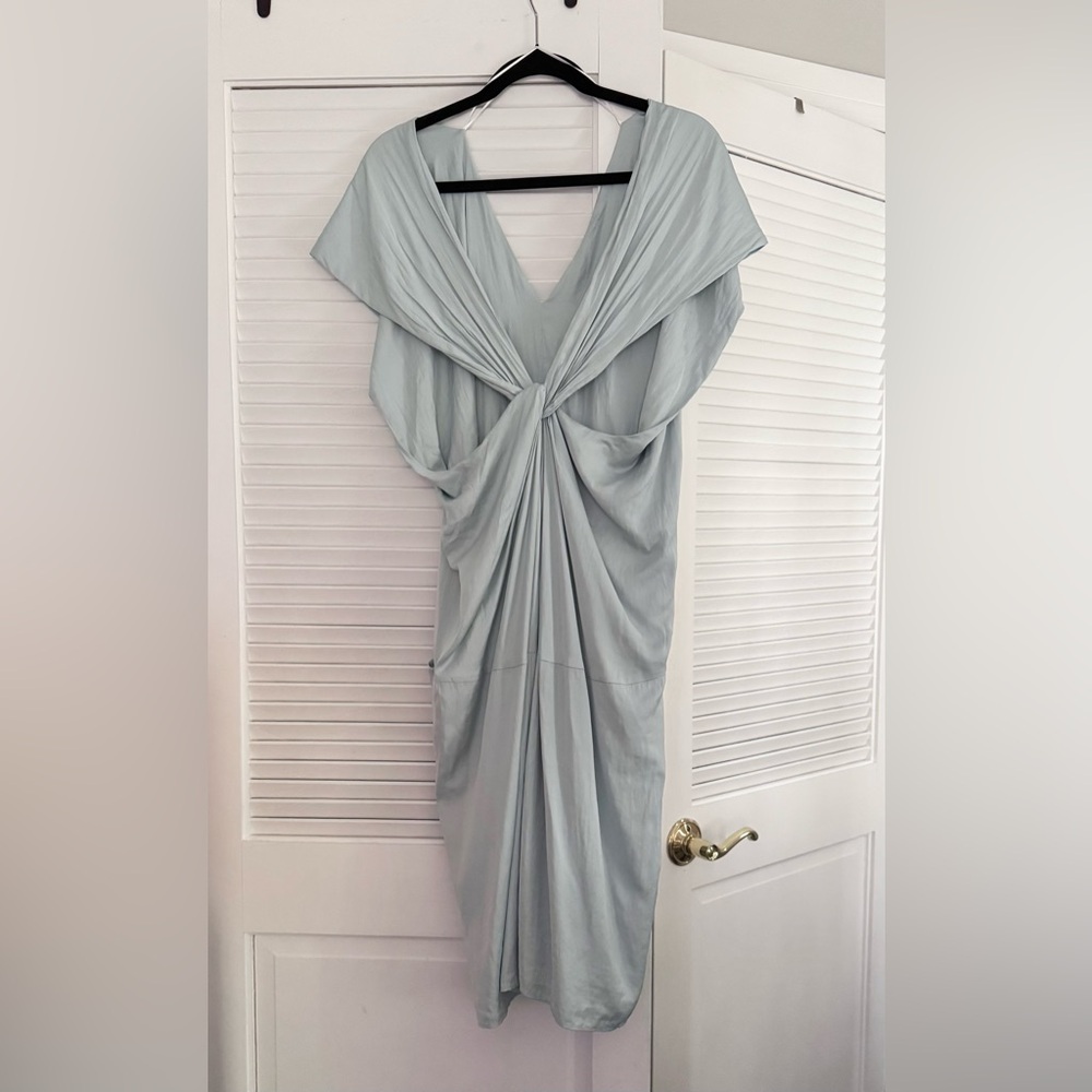 Zara Satin Light Blue Draped Back Dress